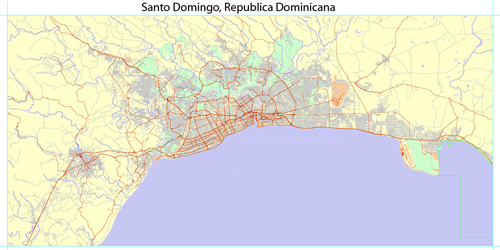 Full detailed vector map of Greater Santo Domingo, exact scale, the ability to bind to the coordinates.
All the streets and roads. The names of the streets: shifted to the horizontal. For the design, printing. 
Editable map. 
Free Download. Completo mapa vectorial detallada de Gran Santo Domingo, escala exacta, la capacidad de unirse a las coordenadas. Editable map.
Todas las calles y carreteras. Los nombres de las calles: desplazan a la horizontal. Adobe Illustrator CS.4. Para el diseño, impresión. Gratis Descarga.
Adobe Illustrator CS4 